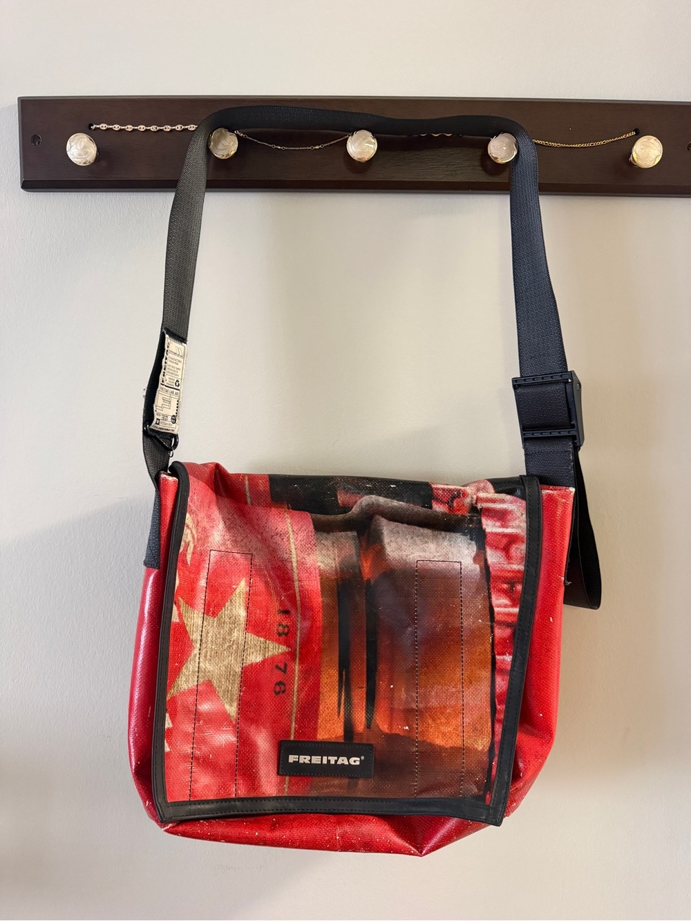 Freitag F14 Dexter Red Graphic Messenger Bag - Recycled Truck-Tarp Design
